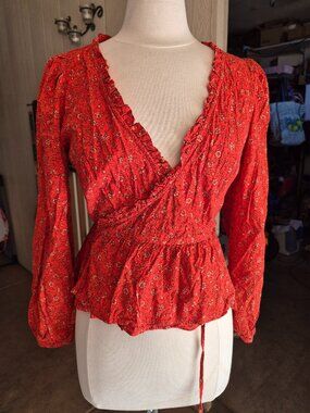 Orange floral boho wrap top Universal Thread